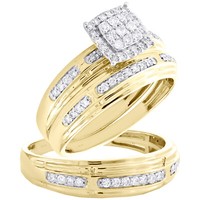 10K Gelbgold Diamant Dreifach Set Halo Braut Set + Stufe Rand Ehering 1/2 Karat
