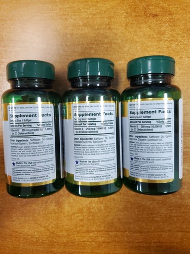 3 Pk: Nature's Bounty D3 250 mcg 10,000 IU Softgels 72 ct. ea. Exp 4/30/25 E3B - Picture 2 of 4