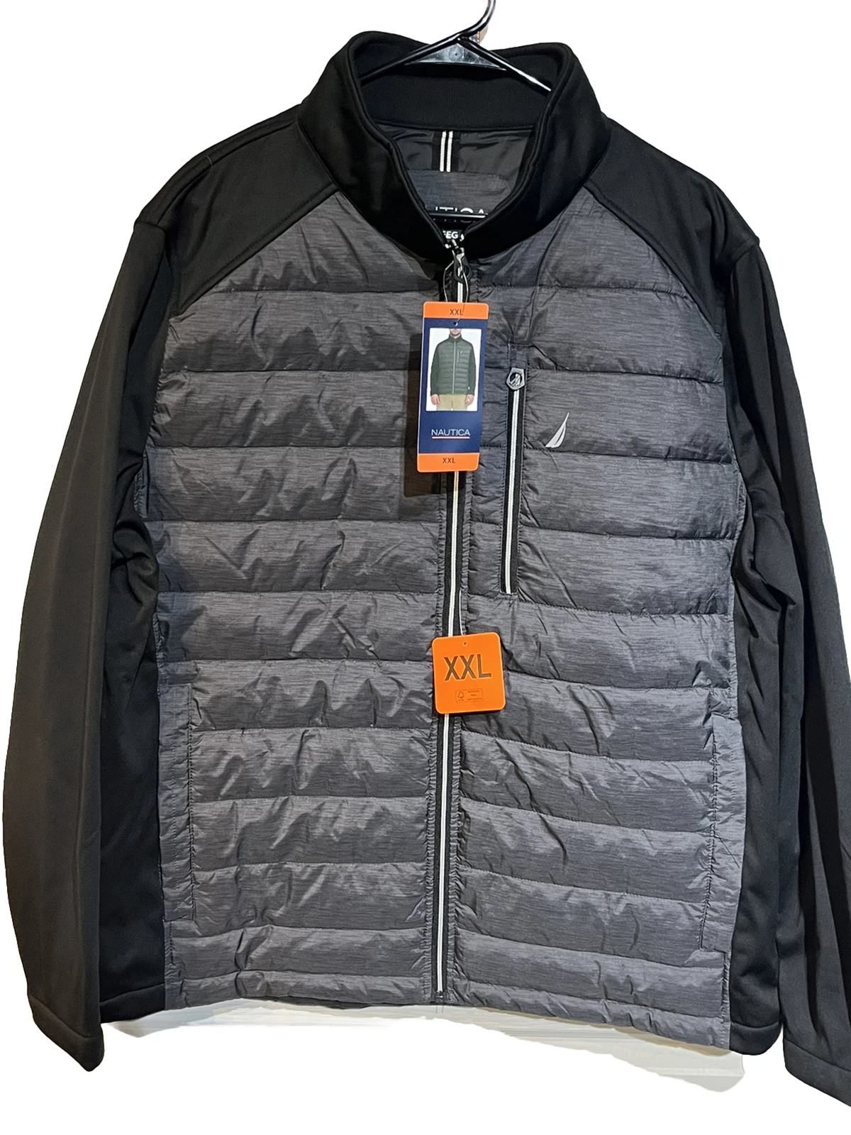 Mens Nautica Black/gray Lightweight insulated jacket Water Resistant NEW XXL