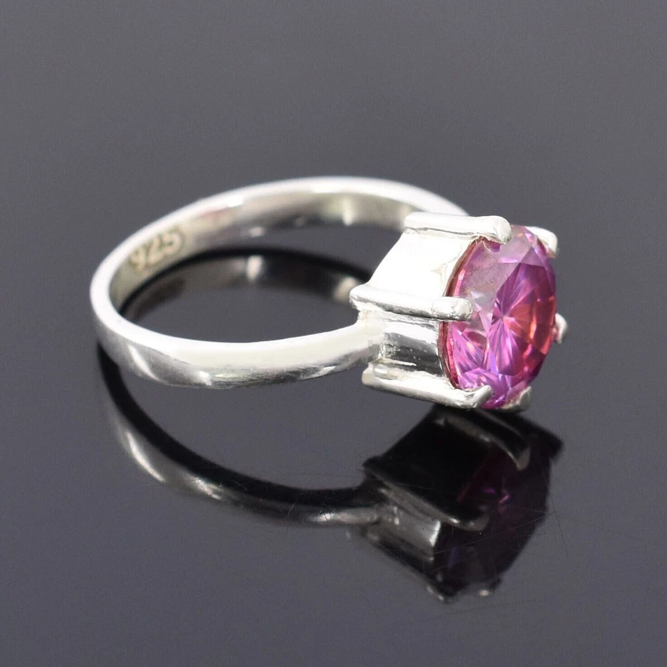 Сертифицированное кольцо из стерлингового серебра 925 пробы с натуральным розовым бриллиантом VVS 2 карата ювелирные изделия для любви - Изображение 3 из 4
