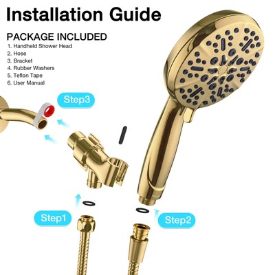 High Pressure Rain Shower Head | 3-Setting 2.5" Overhead Showerhead | Brushed Gold Finish