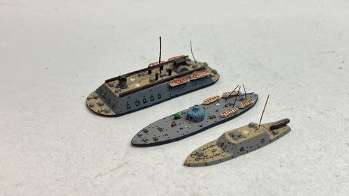 Lot of 3 Handmade Wood 1/1250 Waterline Ironclad Ships Civil War Benton Passaic