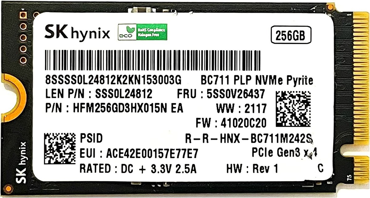 SK Hynix 256Gb PCIe NVMe SSD Gen3x4 M.2 Solid State Drive 2242 