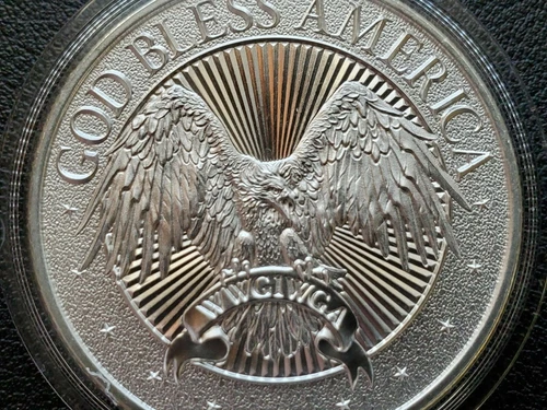 1 OZ .999 SILVER ROUND "GOD BLESS AMERICA" EAGLE & SKULL Q TYPE 2 II w/ CAPSULE