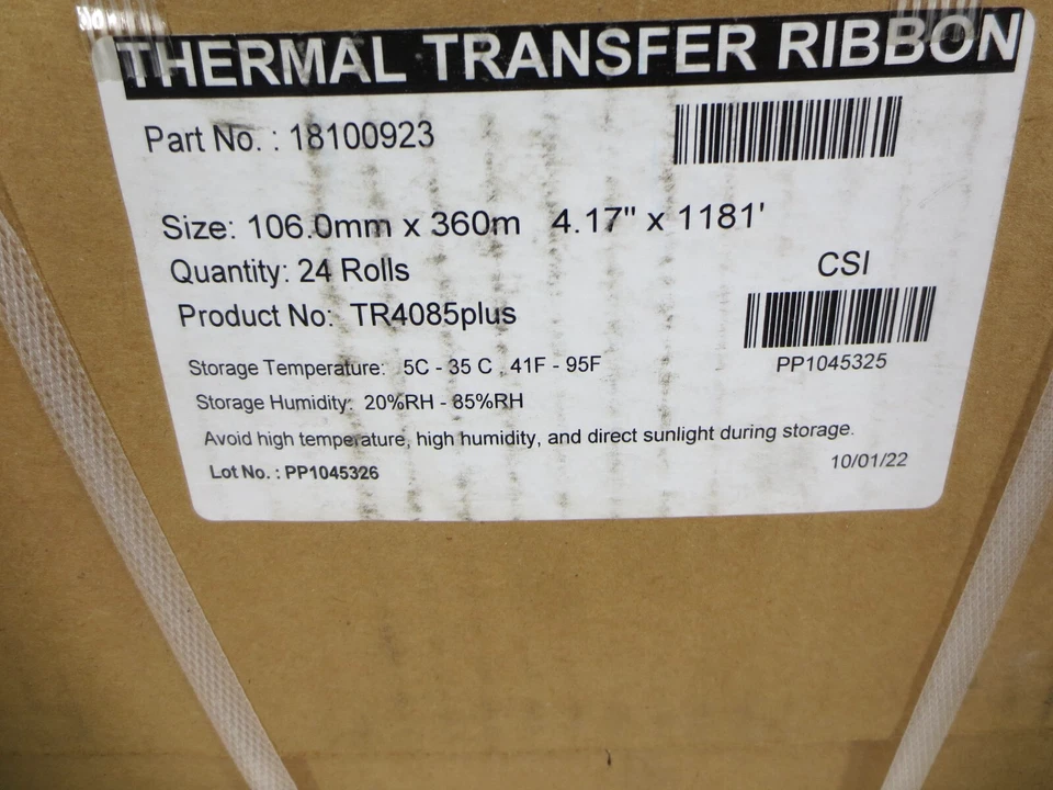 Case of 24- Zebra TR4085plus Thermal Transfer Ribbon 1106mm x 360m 4.17" x 1181' - Image 2 of 2