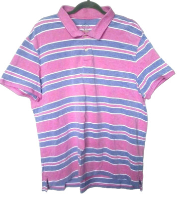 Mens 2XL Polo Shirt Pink Gray Stripes St Johns Bay 100% Cotton stretch short slv