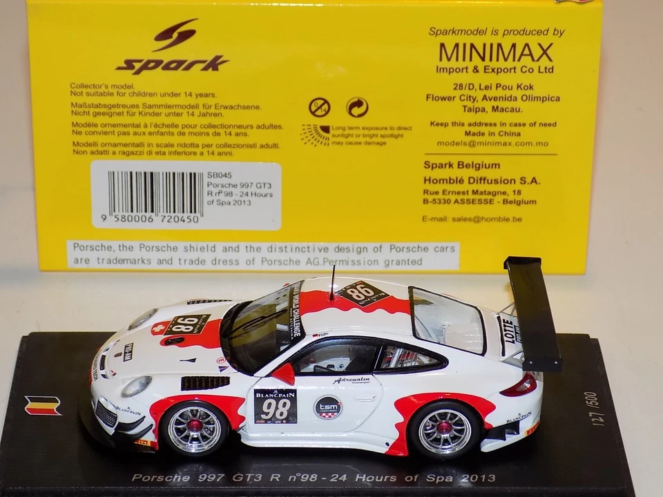 Coche 1/43 Spark Porsche 911 "997" GT3 R #98 24 horas de spa 2013 SB045 Foto 3 de 3