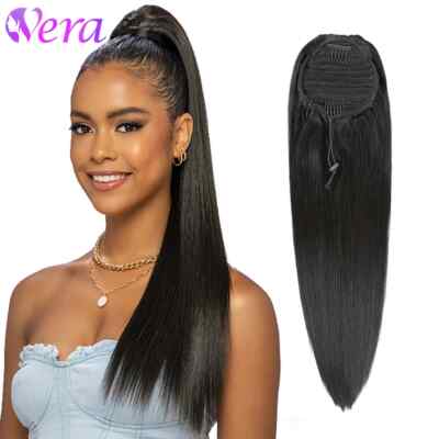 Drawstring Ponytail Remy Human Hair Natural Brazilian Hair Extensions With Clip