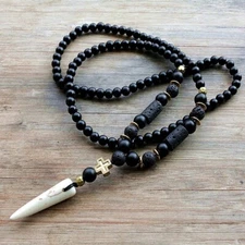 Black Lava Stones Bead with Hematite Cross Charm Pendant Necklace Gift for Men