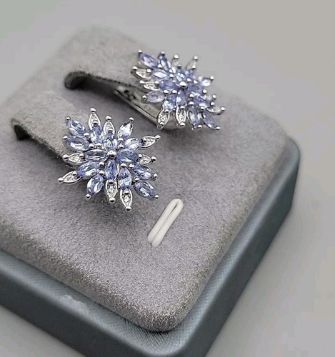 Sterling Silver Purple Tanzanite Starburst Post Earrings 925 Pierced Ears - 第 4/12 張圖片