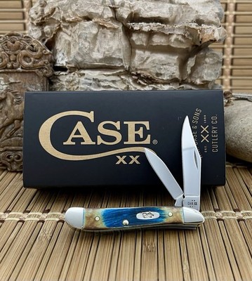 Case XX USA Hand Fired Sawcut Caribbean Blue Bone Stainless Peanut Pocket Knife