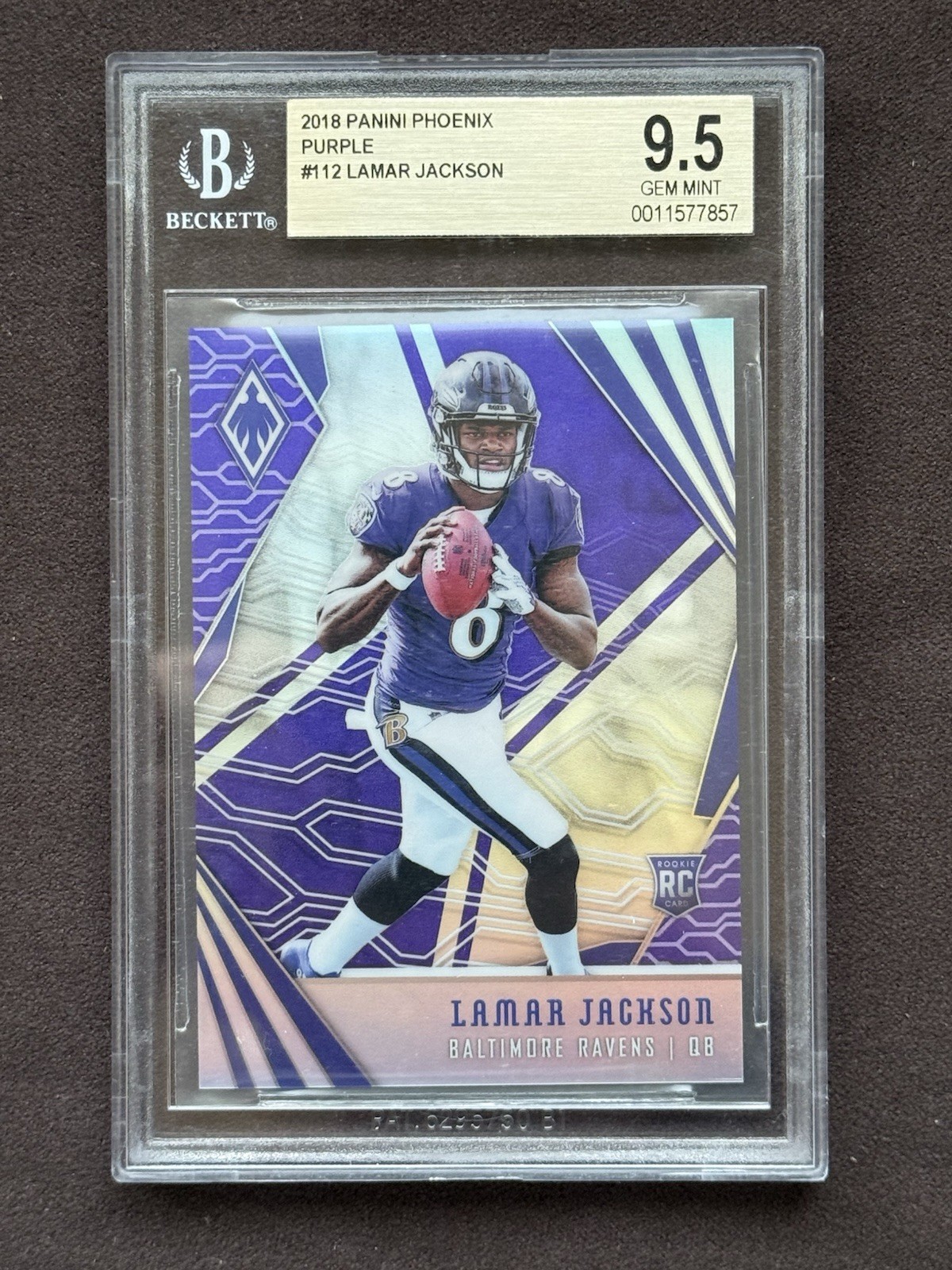 2018 Panini Phoenix Purple #112 Lamar Jackson 38/149 RC Rookie BGS 9.5 Gem Mint