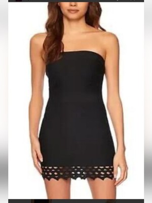 Susana Monaco NWT Black Strapless Bandage Bodycon Mini Dress XS Laser Cut Hem