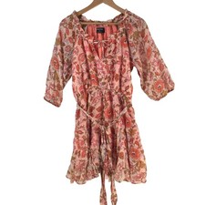 MINKPINK Dress Womens S Pink Floral Scoop Neck 3/4 Sleeve Mini Boho 142379