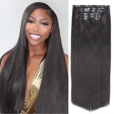 LUVME Yaki Straight Clip in Hair Extensions Remy Human Hair 24inch 135g 7Pcs