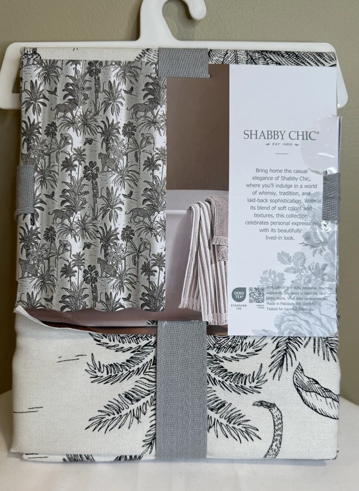 Cortina de ducha de tela Shabby Chic blanca negra palmeras guepardo dinero tropical 72 X 72 Foto 3 de 4