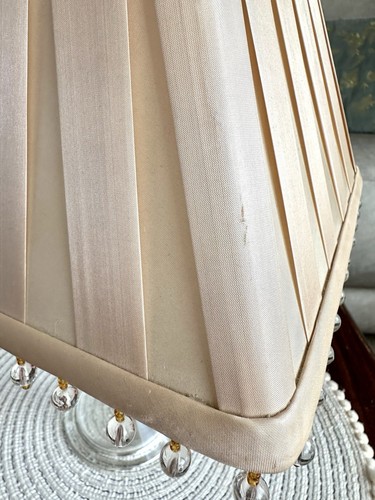 Vintage Champagne Gold Fabric Table Lampshade Pleated Square Shape Beaded Edge - Picture 10 of 17