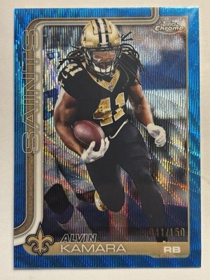 2025 Topps Chrome Blue Wave Alvin Kamara Saints 41 /150 Jersey Match!!