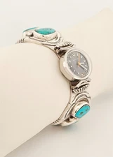 Sterling silver native turquoise cuff watch w/working accutron watch included