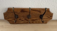 Vintage Solid Oak with 3 Ornate Brass Hooks Wall-mounted coat rack | Made In USA