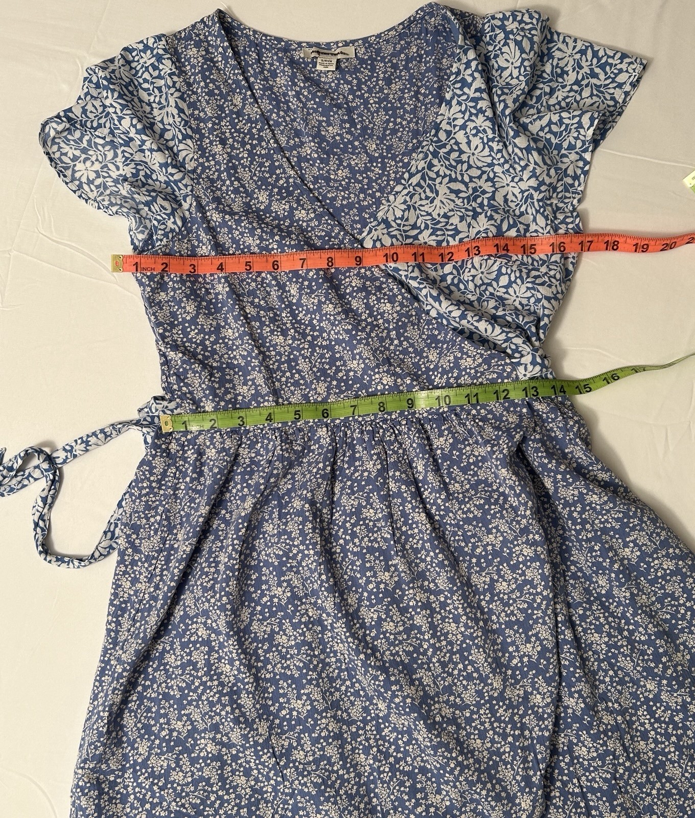 American Eagle Patchwork Blue Floral Wrap Dress S… - image 3