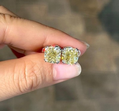 Certified 3 Ct Treated Champagne Diamond Solitaire Studs In 925 Sterling Silver