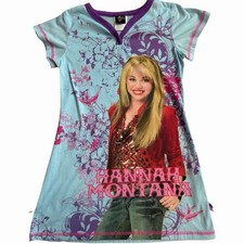 Hannah Montana Girls Blue Nightgown With Purple Bows Size M 7-8