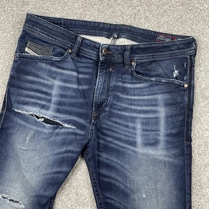 Diesel Jeans Mens 34x30 Spender NE Slim Denim Sweat Pants Distressed Indigo Blue