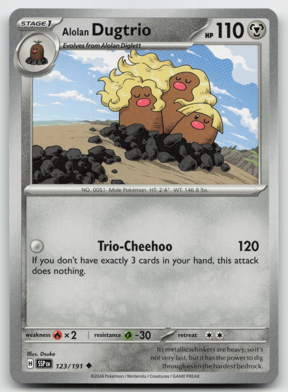 Pokemon Alolan Dugtrio Uncommon SV08: Surging Sparks 123/191 LP