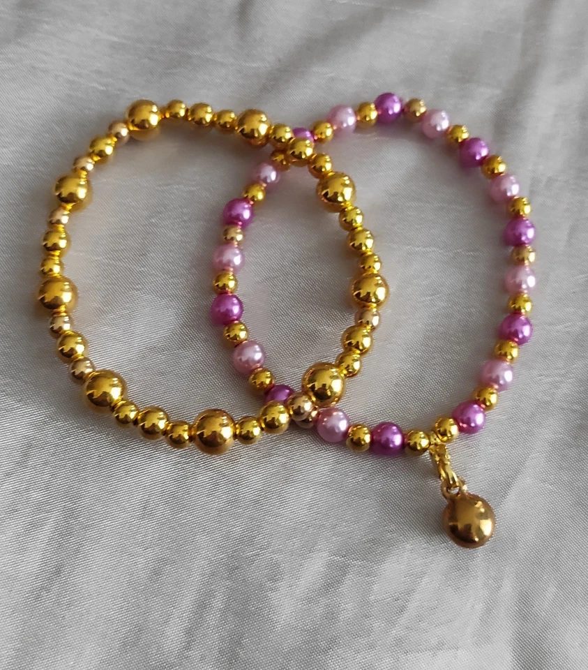 2  ARMBÄNDER Perlen Gold Pink Geburtstag  Geschenk Anhänger SCHMUCK Nikolaus  - Bild 3 von 3