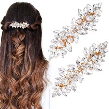 2Pcs Rhinestone Hair Clips Sparkly Crystal Pearl Hair Barrettes Fancy Hair Pi...