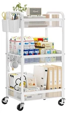 3 Tier Rolling Cart – Metal Utility Storage Carts with Wheels, Craft Carts Or...