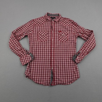 Diesel Shirt Womens Medium Red Plaid Western Pearl Snap Rodeo Top Lightweight
