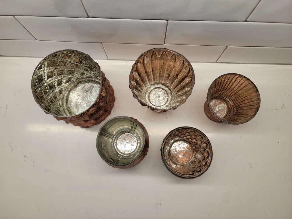 Pottery Barn 仿古水星车座,古董铜,5 件套 — 第 3/3 张图片