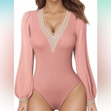 Lace v neck ribbed bodysuit