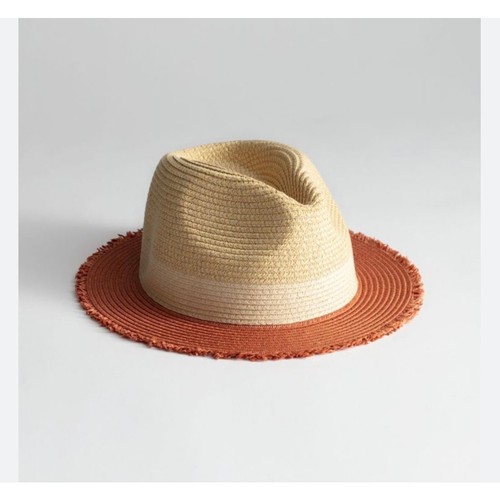 NEW & Other Stories Colorblock Straw Hat Cream Rust Fringe Summer Size S