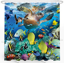 Colorful Fish Shower Curtain, Ocean Underwater World, Tropical Fishes Turtle Cor