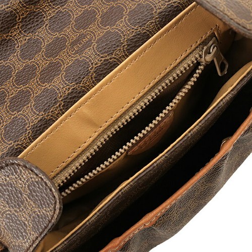 Celine Crossbody Shoulder Bag Macadam PVC Coated Canvas Leather Brown Magnetic - 第 7/21 張圖片