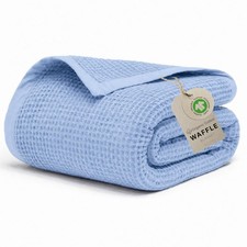 GOTS Certified 60"X80" Twin 100 Organic Cotton Waffle Blanket-Powder Blue