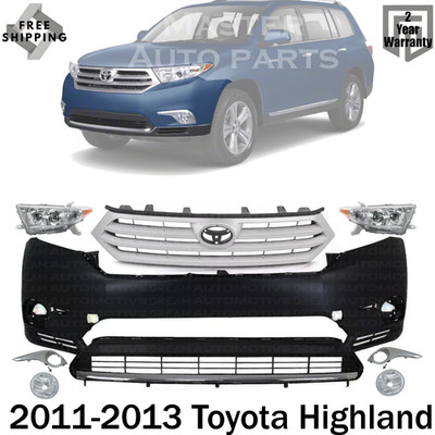 Front Bumper Cover Fascia & Grille Assembly Chrome For 2011-2013 Toyota Highland