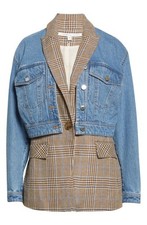 Veronica Beard Keaton Combo Dickey Jacket in Camel/Steel Blue Multi Size Medium