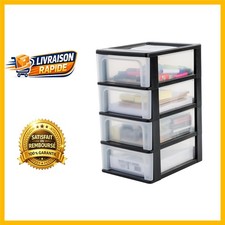 Iris Ohyama - Tour de Rangement Plastique 4 Tiroirs, Noir - Bureau Élégant