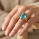 Baby Swiss Blue Topaz Oval 25.80Ct 925 Sterling Silver 24K Gold Rings Size 6.75