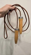 Vintage Leather 8’ Jump Rope Wood & Metal 6”Handles Made In The USA