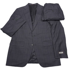 Canali Capri Wool Suit Mens Size 42L Italy 52L Charcoal Gray Plaid