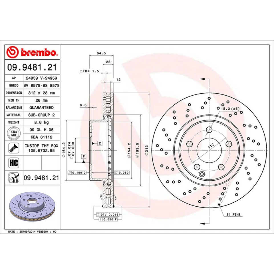 3x Front Disc Brake Pad Set Disc Brake Rotor for Mercedes-Benz SL500 2003~2006 - Image 4 of 4