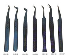 Body Toolz CS40104 Eyelash Extension Curved Tip Tweezer - Blue Titanium