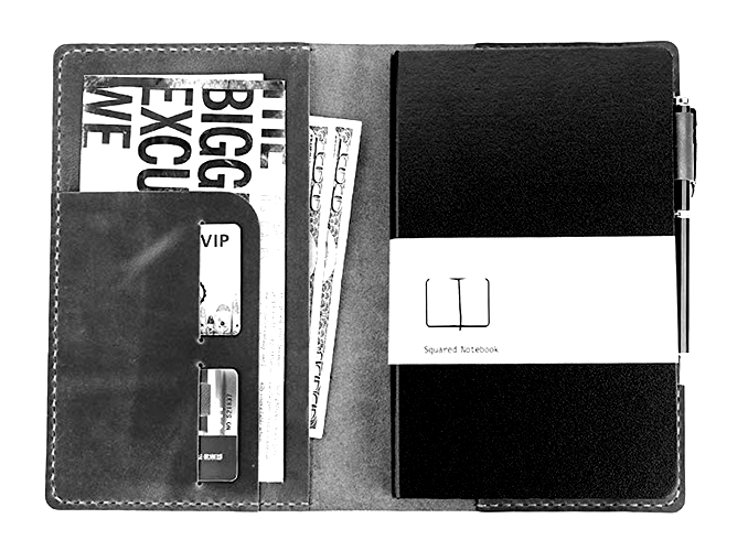 Black Cow Leather Notebook Cover with Pen Slot H271-image