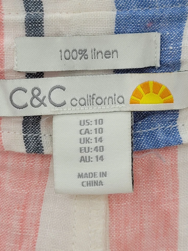 Pantalones Cortos C&C California Para Mujer 10 Coloridos Rayas Lino Bolsa de Papel Cintura Cinturón Boho Foto 3 de 4