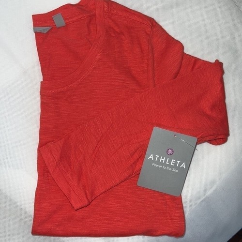NWT Athleta Asana 3/4 sleeve Curved Hem Tee in Fire Red size XXS - Picture 5 of 8